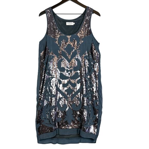 Velvet Graham Spencer Gray Crepe Delphinia Shift Sequins Mini Dress - Size M - Picture 1 of 10